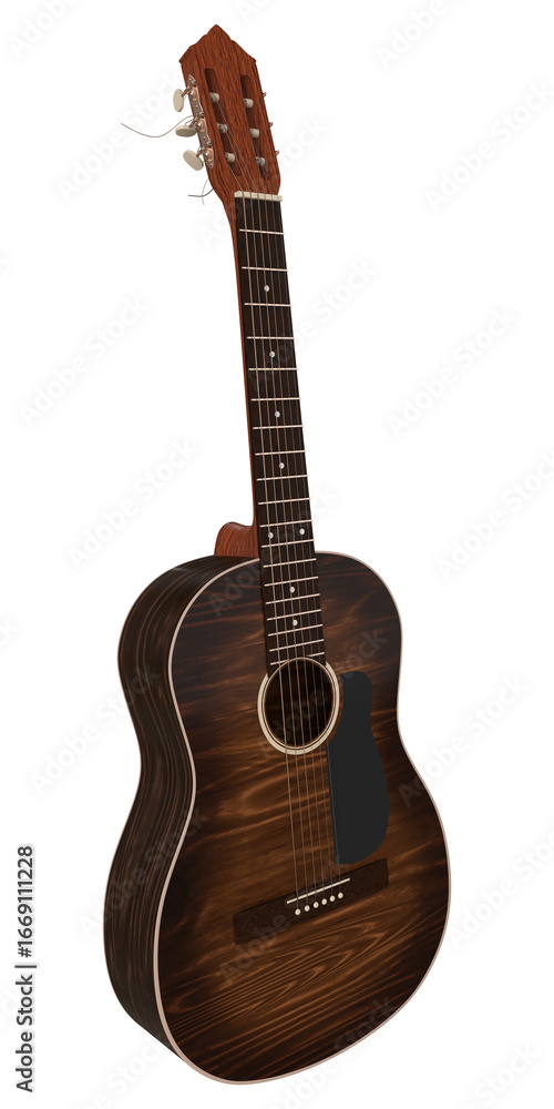 Fototapeta premium Classical brown guitar with wooden body 3d render