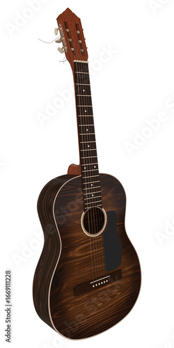 Classical brown guitar with wooden body 3d render