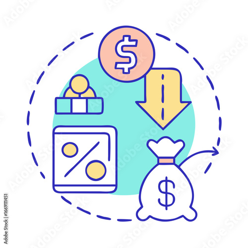 Financial loss reduction plan icon, financial analysis and budget planning concept