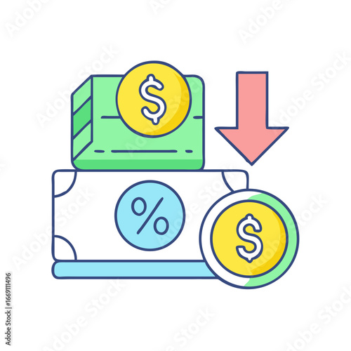 Price reduction concept vector illustration, financial loss due to inflation rate