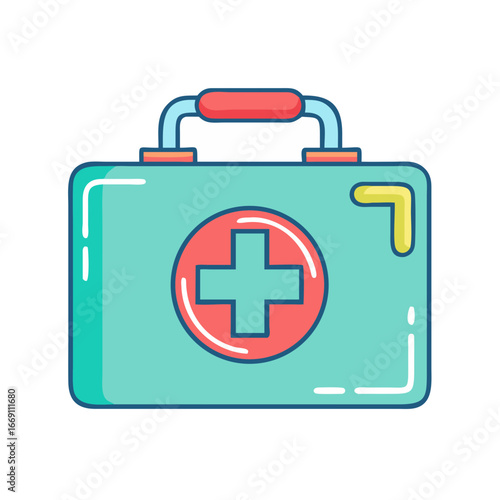 Blue medical kit with red cross and handle for emergency healthcare needs
