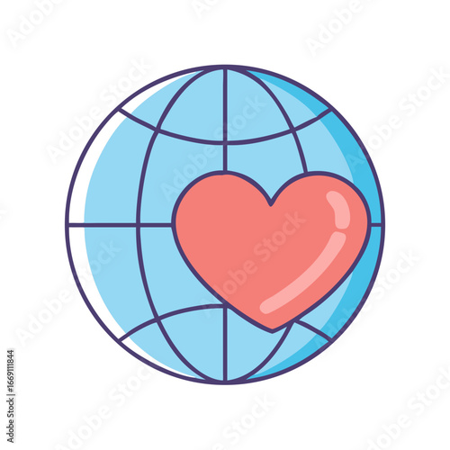 A heart on a world globe showing love and global connection