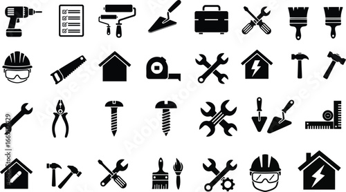 Volleyball Sports Icon Set – Trophy, Net, Jersey, Whistle, Ball, Shoes, Water Bottle, Vector Clipart