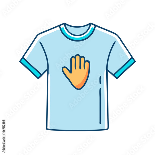 Cartoon light blue tshirt with handprint design on the front part