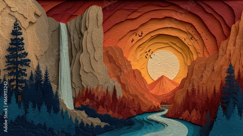Layered papercut Yosemite