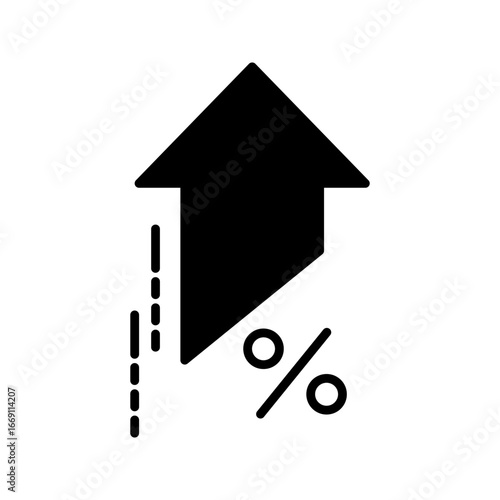 Percent increase vector design. Consist of up arrow and percent sign, icon or symbol. Concept for percentage of interest rate, growth profit, stock price etc. Thin line or outline of shape. 48x48 px
