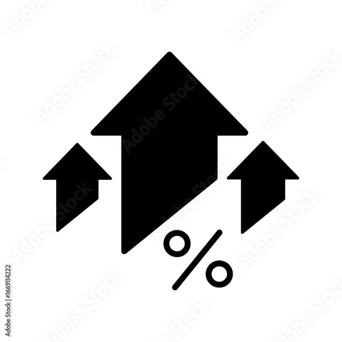 Percent increase vector design. Consist of up arrow and percent sign, icon or symbol. Concept for percentage of interest rate, growth profit, stock price etc. Thin line or outline of shape. 48x48 px

