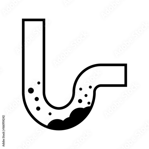 Clogged in trap pipe from floor drain or under kitchen sink vector icon. Waste and dirty inside pipe need clean and clear. Problem of waste water drainage from kitchen, bathroom, toilet, shower room.
