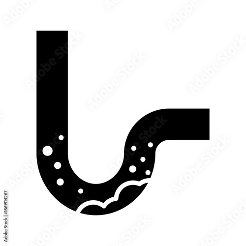 Clogged in trap pipe from floor drain or under kitchen sink vector icon. Waste and dirty inside pipe need clean and clear. Problem of waste water drainage from kitchen, bathroom, toilet, shower room.

