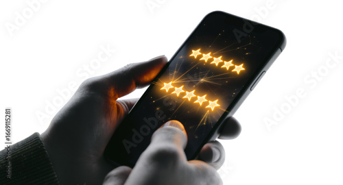 Five-Star Rating on Smartphone Screen Customer Review Concept