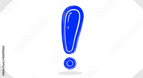 A bright blue, hand-drawn style exclamation point stands out against a white background with faint gray accents.