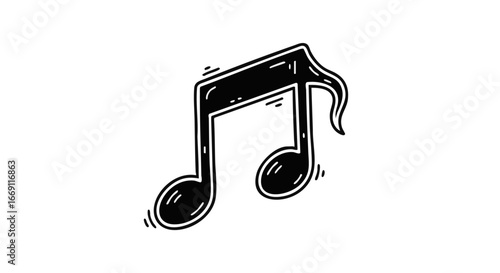 A stylized, monochrome illustration of a single eighth note, depicted with thick, bold lines and a hand-drawn aesthetic.