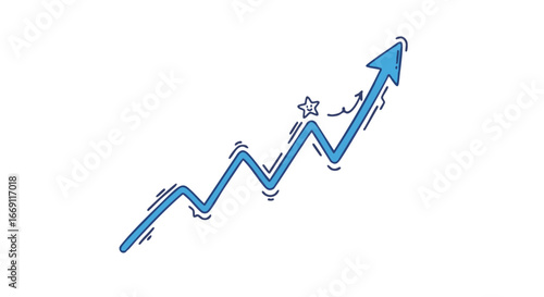 Simple, stylized graphic of a rising blue arrow representing growth or progress.