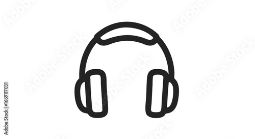 Simple black outline graphic of over-ear headphones.