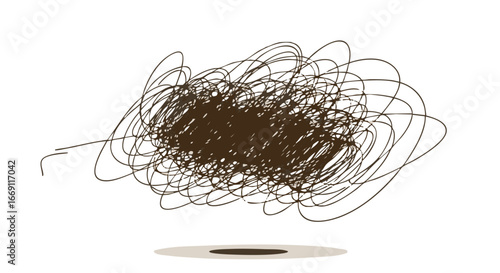 Abstract graphic design element, dark brown stain, tangled lines.