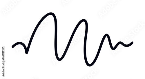 Black line drawing of a sine wave, resembling a sound wave or heartbeat rhythm, isolated on a white background.