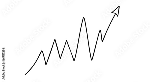 Hand-drawn line graph showing an upward trend with fluctuations, ending in an arrow pointing upwards.