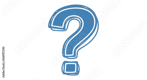 A blue question mark illustration with a hand-drawn style, outlined in white, isolated on a white background.