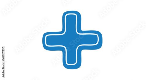 A simple blue plus sign symbol with rounded corners and a white outline on a plain white background.