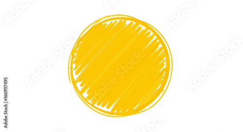 Simple hand-drawn yellow circle with a scribbled texture on a white background.