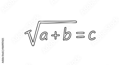 A hand-drawn mathematical equation showing the square root of the sum of variables 'a' and 'b' equaling variable 'c', presented in a simple, clean line-art style.