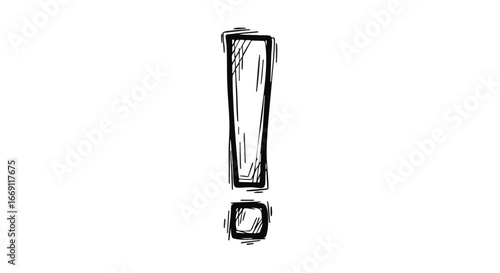 A hand-drawn, sketchy exclamation mark rendered in black ink on a white background, conveying emphasis or importance.