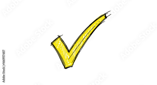 A hand-drawn yellow checkmark, indicating a successful completion or approval on a white background.