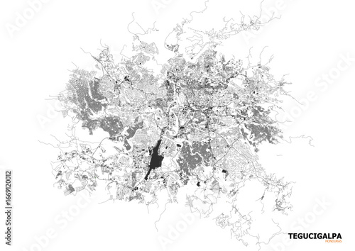 Vector highway and building map of Tegucigalpa in Honduras