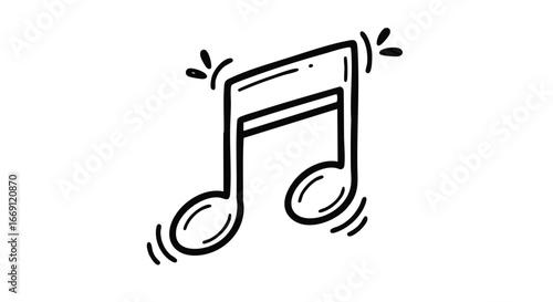 A hand-drawn musical eighth note symbol with radiating sound waves, suggesting melody and rhythm.