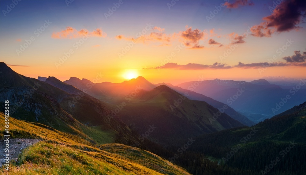 Naklejka premium sunset in the mountains