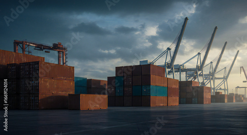 Wallpaper Mural Port With Stacked Empty Shipping Containers – Trade Crisis Torontodigital.ca