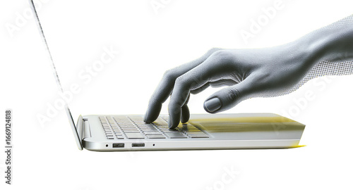Stylized Hand Typing on Laptop, Digital Art, Technology Concept