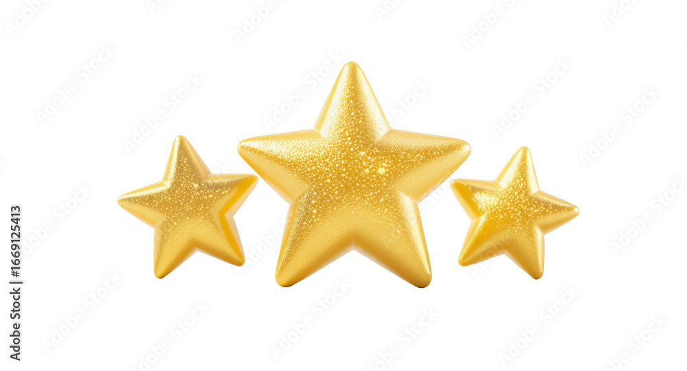 Obraz premium Three Golden Stars on Sparkling Surface Festive, Award, Rating, Celebration Concept