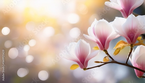 dreamy spring magnolia blossoms with soft bokeh romantic floral nature background