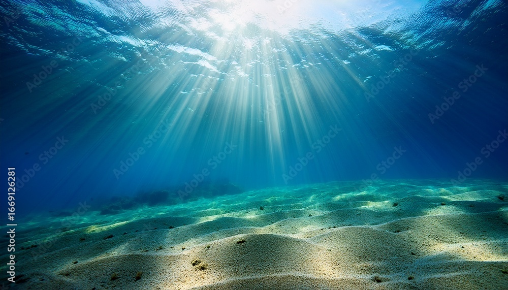 Fototapeta premium underwater sunlight rays on ocean floor