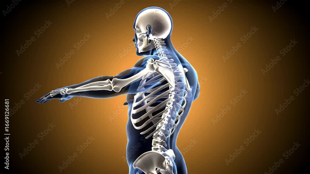 Detailed Three Dimensional Animation of Human Skeleton Rotating on Dark ...