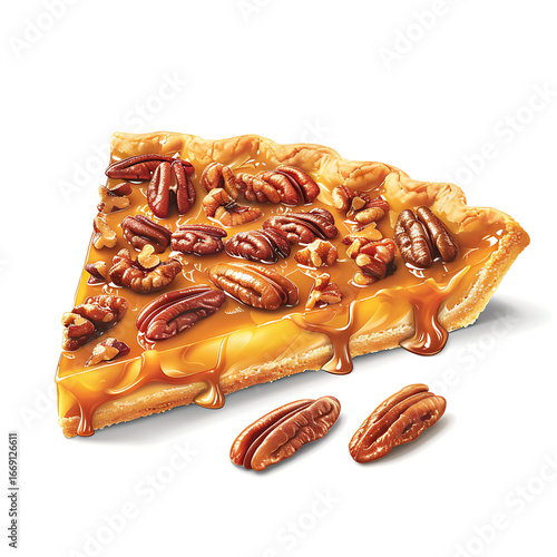Slice of Pecan Pie with Caramel Topping