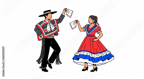Traditional Chilean Cueca Dance Illustration