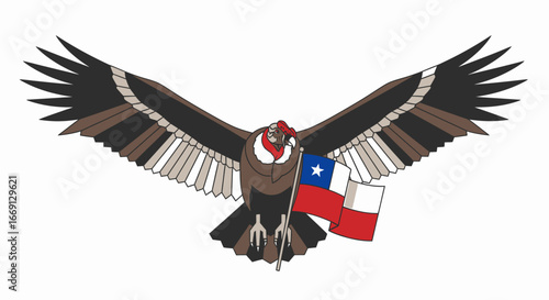 Andean Condor Carrying the Flag of Chile National Symbol of the Andes