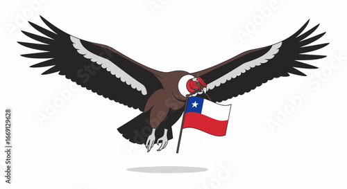 A Majestic Condor Soaring with the Chilean Flag National Symbolism