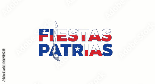 Fiestas Patrias logo featuring the Chilean flag colors and outline of Chile.