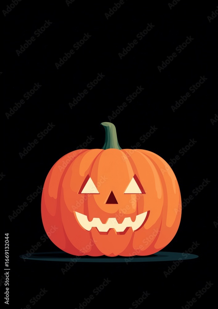 Obraz premium Bold Halloween Illustration of Jack-o’-Lantern on Right Side – Vintage Style with Black Background