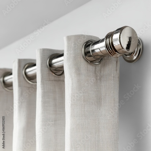 A curtain rod with a silver knob on the end