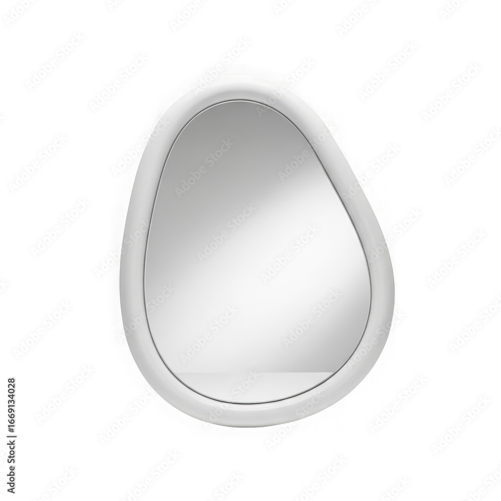Obraz premium Modern oval wall mirror with a white frame, isolated on transparent background