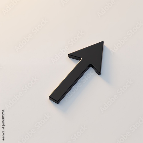 Black Arrow Pointing Upward on a White Surface, Directional Signage Concept, 3D Render