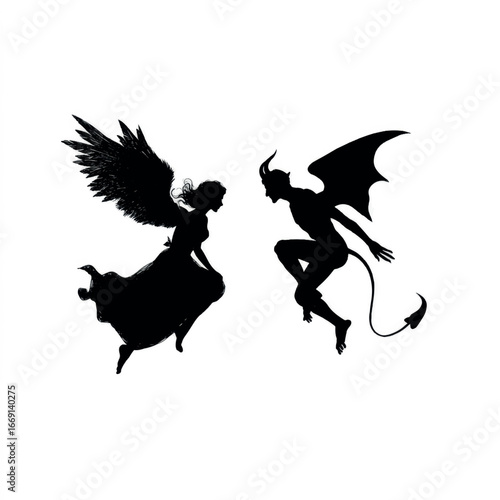Angel and devil silhouette set, Black & White silhouette set