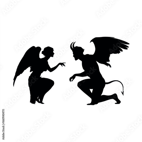 Angel and devil silhouette set, Black & White silhouette set