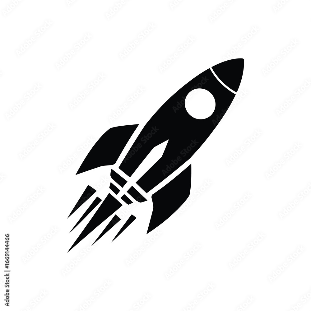 Obraz premium Rocket Silhouette Vector – Minimal Spaceship Launch Icon 