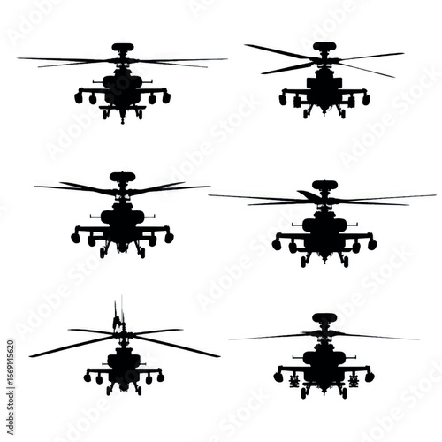 Apache helicopter silhouette set, Black & White silhouette set