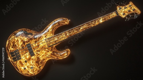 Wallpaper Mural An abstract and fiery golden bass guitar, set against a dark background, is ablaze with energy and passion. Torontodigital.ca